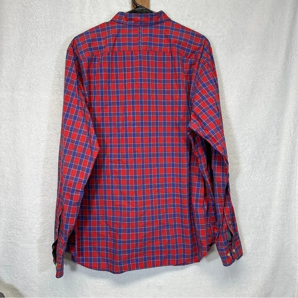 Banana Republic Camden Fit Red &‎ Purple Plaid Print Long Sleeve Button Down XL